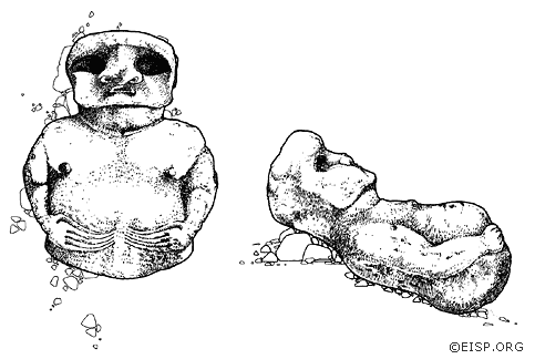 EISP archive drawing by Cristián Arévalo Pakarati of basalt Moai 84, Rapa Nui (Easter Island), 1989.