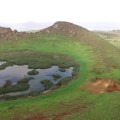 Figure 4. Rano Raraku lake as seen during filming of PBS NewsHour, May 2018. Still from video by Malcom Brown, PBS NewsHour.