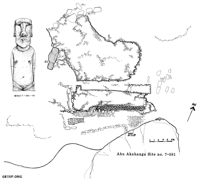 Ahu Akahanga, site 07-581. © EISP/JVT/Plan: Raul Paoa Ika, 1983, Drawing: Cristiàn Arèvalo Pakarati, 1989.