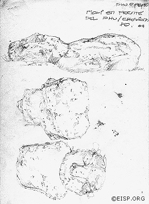 Field drawings document Moai 20-001-013 of Ahu O'Pepe. ©1991 EISP/JVT/Sketch: C. Arévalo P.