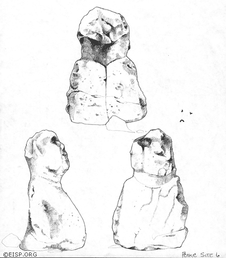 EISP archive field drawing of trachite statue, Poike, Rapa Nui (Easter Island), 1989. Drawing by Cristián Arévalo Pakarati, © JVT/EISP.