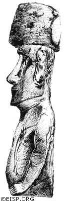 EISP archive drawings of Head SI-WDC-002 (left) and Moai SI-WDC-001 (below), both originally from Ahu O'Pepe, are currently in the collection of the Smithsonian Institution. Drawings by Cristián Arévalo Pakarati, 2000© JVT/EISP.