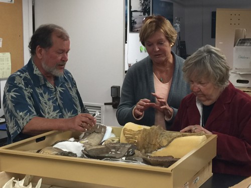 Adrienne engrossed with the collections in Pat Kirch’s lab with Jo Anne Van Tilburg, UC Berkeley, 2015.