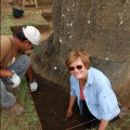 Jo Anne Van Tilburg (right) and Cristian Arevalo Pakarati, EISP co-directors, excavating Moai 157, Rano Raraku Quarry, 2010.