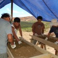 Cristián Arévalo Pakarati, Rafael Paoa Rapu, Isaias Hey Gonzalez, and Joaquin Soler Hotu screening recovered deposits.