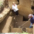 Jo Anne Van Tilburg and  Cristián Arévalo Pakarati excavating Unit 156.