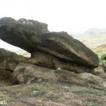 Statue still attached to its stone “keel” in Rano Raraku interior quarry (Section D). ©2002 EISP/JVT